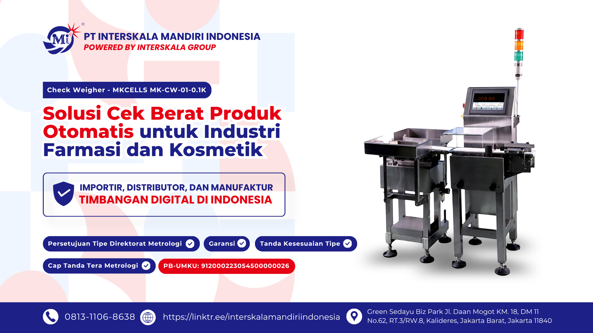 Checkweigher MK-CW-01-0.1K: Solusi Cek Berat Produk Otomatis untuk Industri Farmasi dan Kosmetik